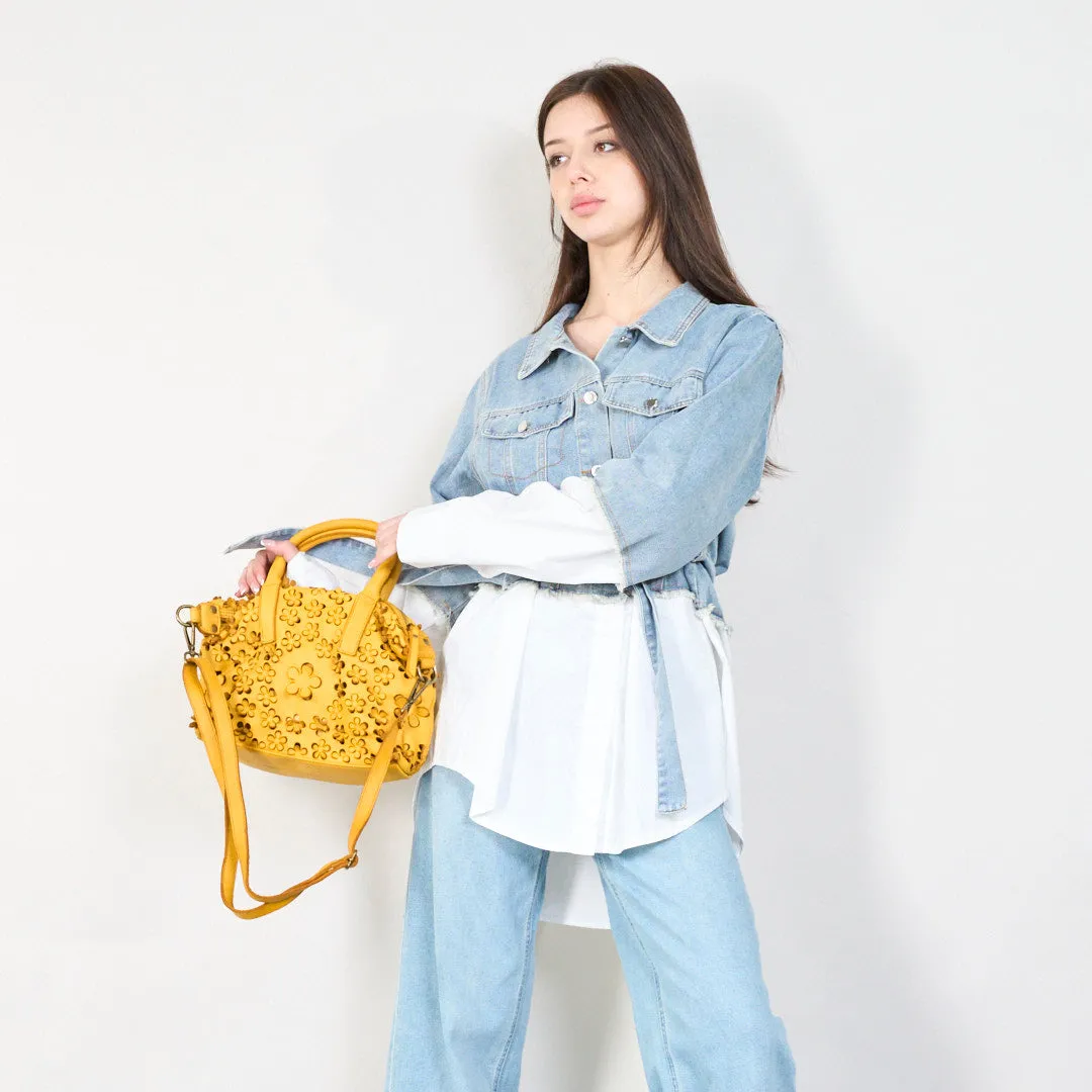 Floral embossed leather handbag wholesale