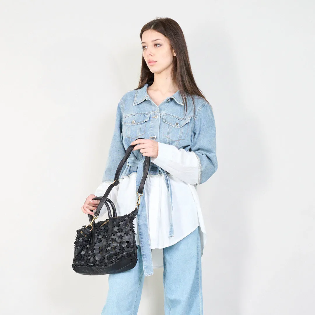 Floral embossed leather handbag wholesale
