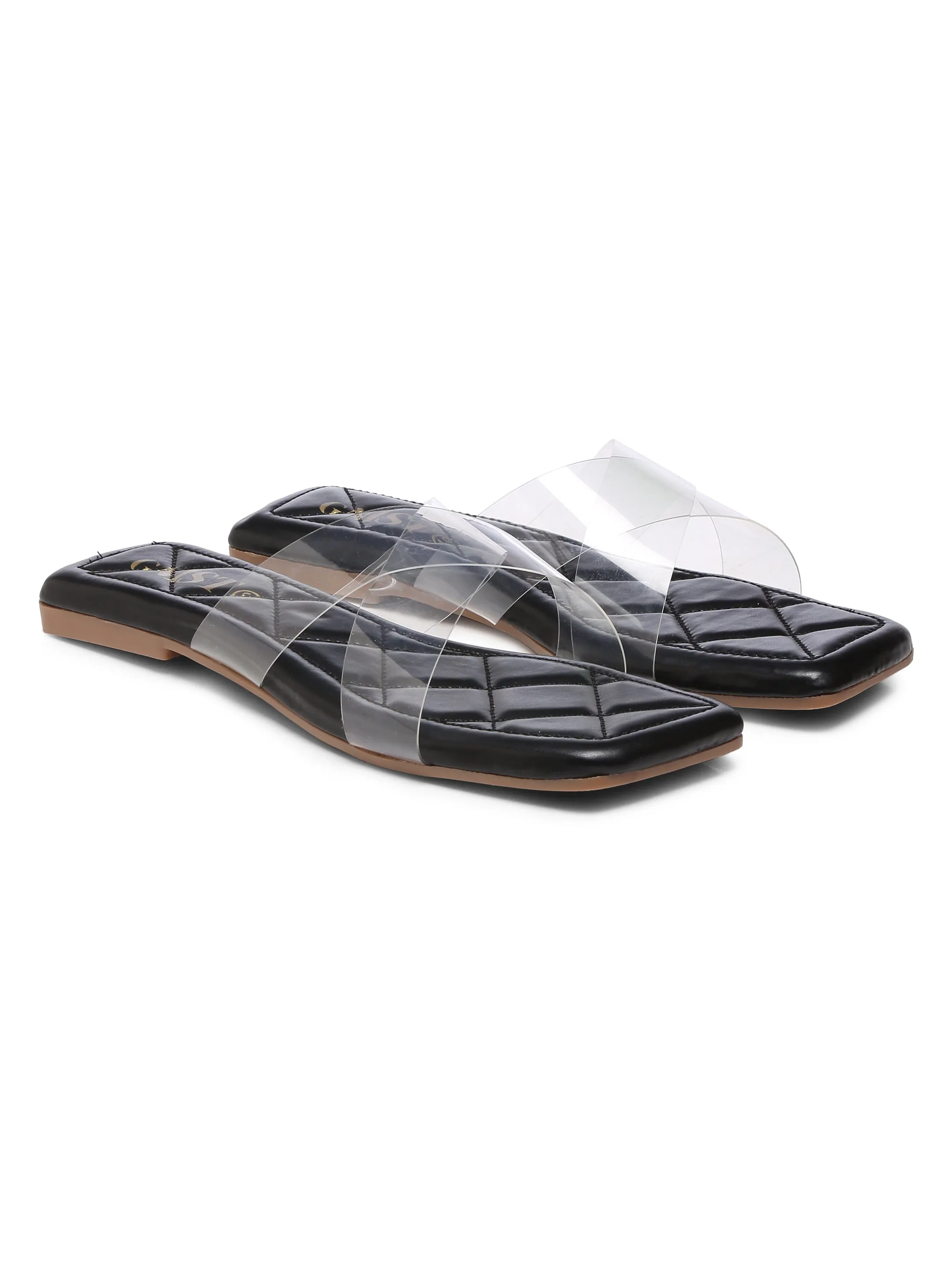 GNIST Clear Cross Strap Black Flats