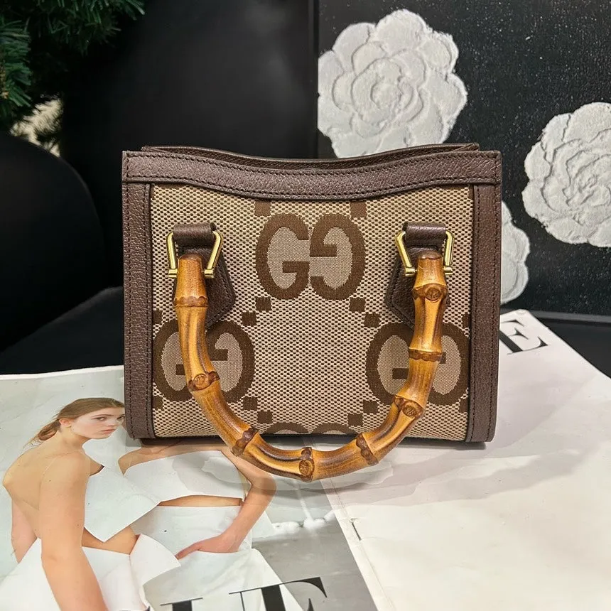 Gucci GG Marmont Brown Canvas Mini Tote Crossbody Bag #JM