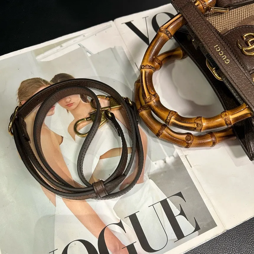 Gucci GG Marmont Brown Canvas Mini Tote Crossbody Bag #JM
