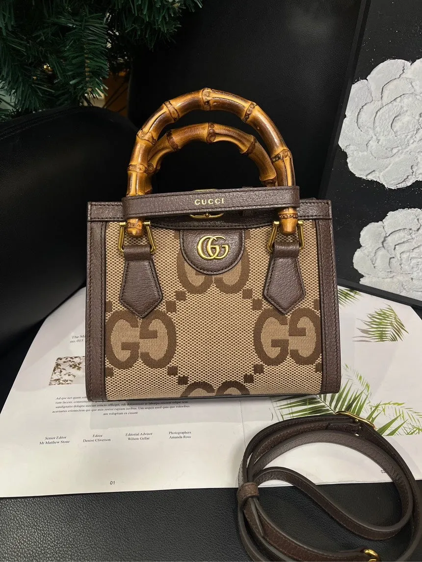 Gucci GG Marmont Brown Canvas Mini Tote Crossbody Bag #JM