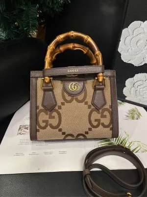 Gucci GG Marmont Brown Canvas Mini Tote Crossbody Bag #JM