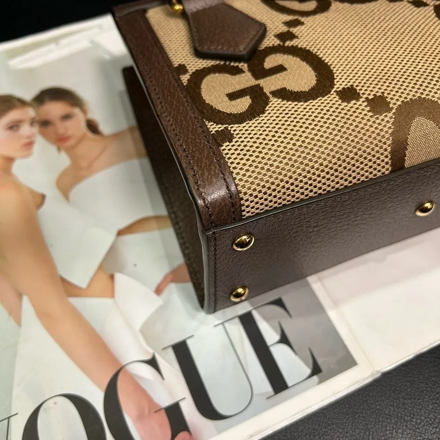 Gucci GG Marmont Brown Canvas Mini Tote Crossbody Bag #JM