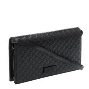 Gucci Microguccissima GG Logo Black Leather Wallet Crossbody Handbag