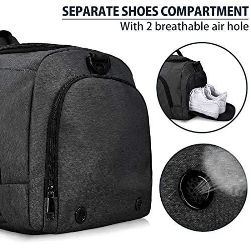 Gym Duffle Bag Waterproof Large Sports Bags Travel Duffel Bags with Shoes Compartment Weekender Overnight Bag Men Women 40L Black