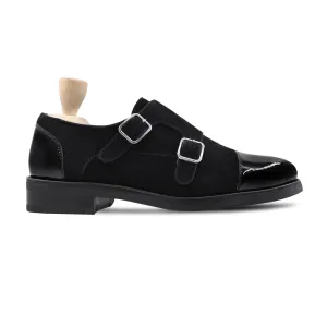 Handmade Custom Men Black Calf & Suede Leather Double Monkstrap Shoes