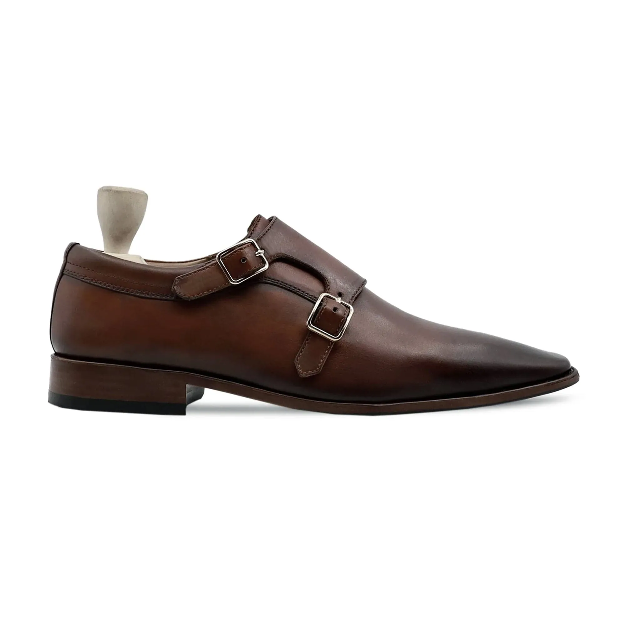 Handmade Customizable Calf Leather Brown Mens Monkstrap Shoes