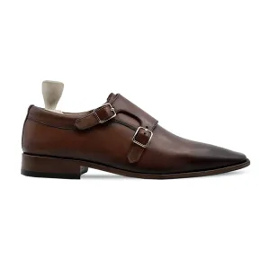 Handmade Customizable Calf Leather Brown Mens Monkstrap Shoes