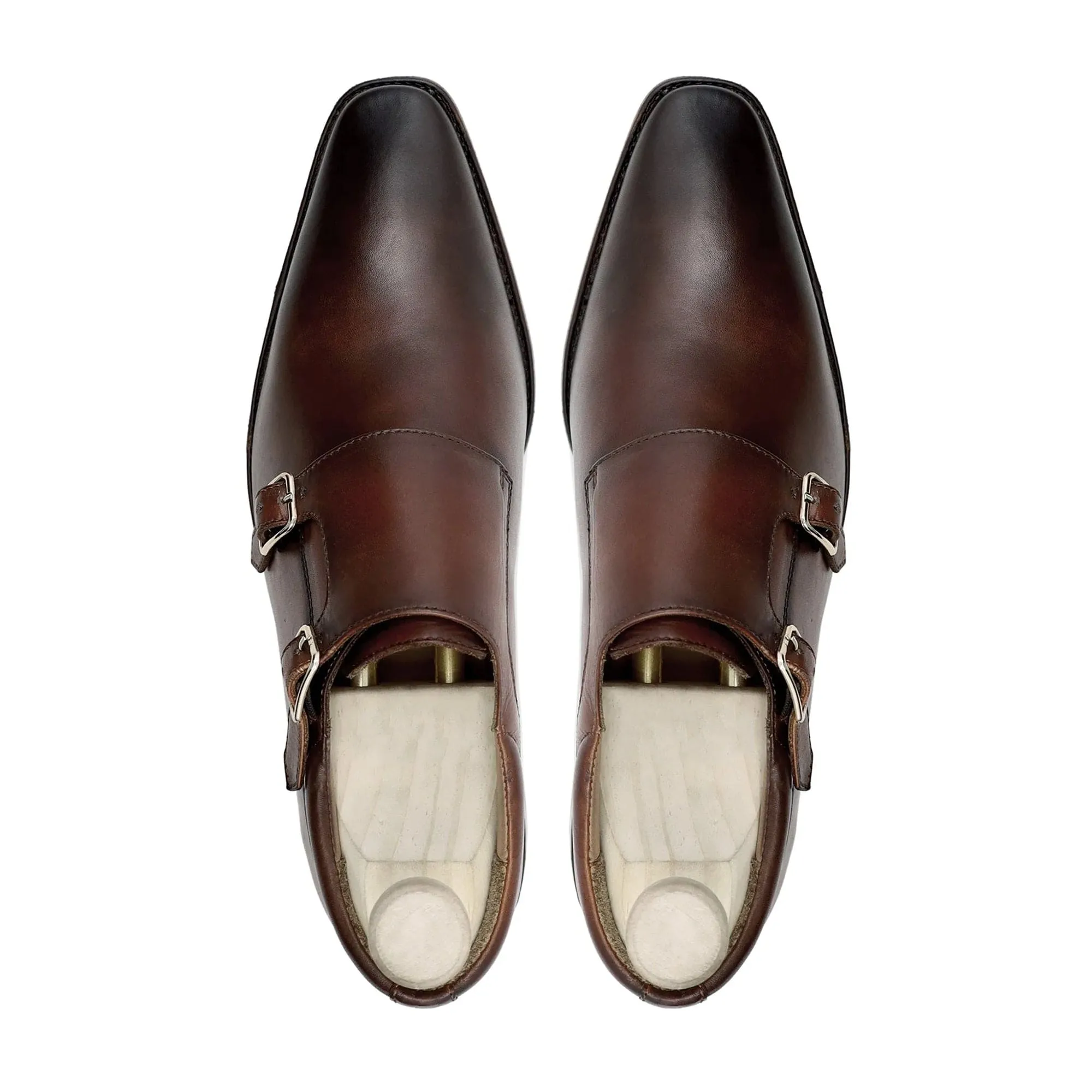 Handmade Customizable Calf Leather Brown Mens Monkstrap Shoes