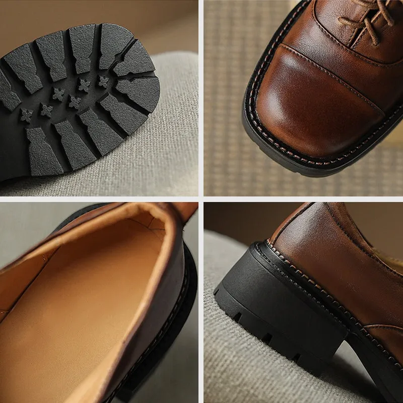 Handmade Genuine Leather 40mm Platform Cap Toe Oxford Shoes in Brown/Black/Coffee