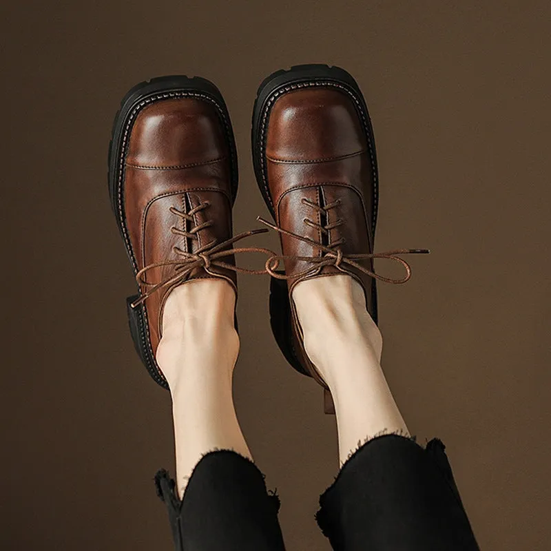 Handmade Genuine Leather 40mm Platform Cap Toe Oxford Shoes in Brown/Black/Coffee