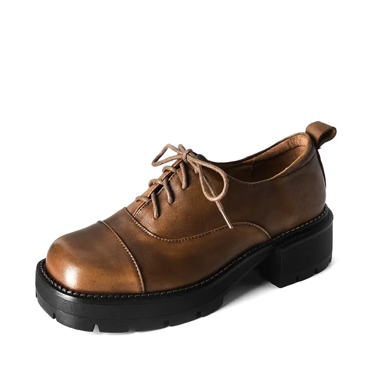Handmade Genuine Leather 40mm Platform Cap Toe Oxford Shoes in Brown/Black/Coffee