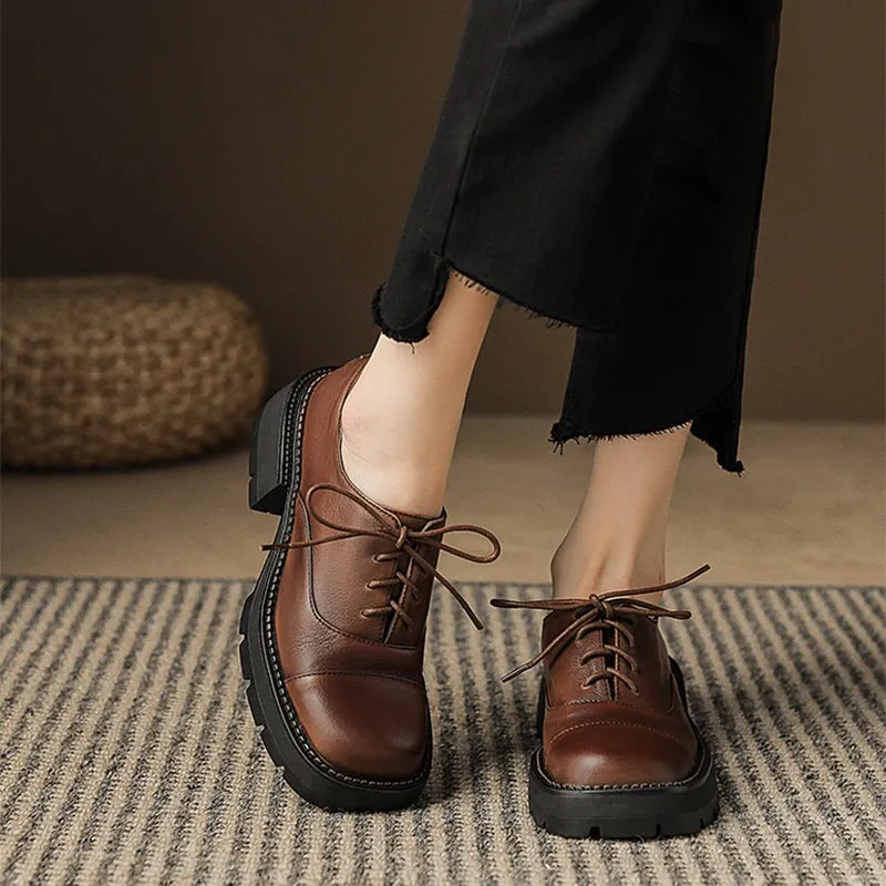 Handmade Genuine Leather 40mm Platform Cap Toe Oxford Shoes in Brown/Black/Coffee