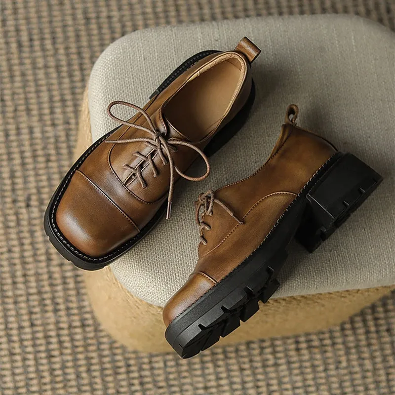 Handmade Genuine Leather 40mm Platform Cap Toe Oxford Shoes in Brown/Black/Coffee