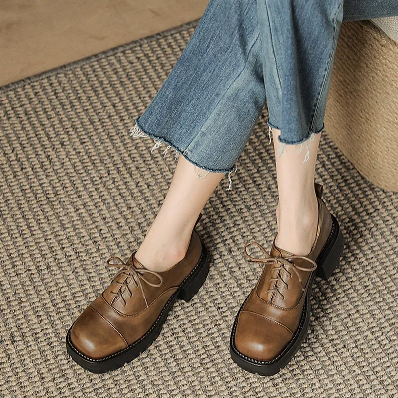 Handmade Genuine Leather 40mm Platform Cap Toe Oxford Shoes in Brown/Black/Coffee