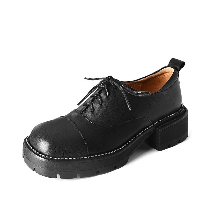 Handmade Genuine Leather 40mm Platform Cap Toe Oxford Shoes in Brown/Black/Coffee