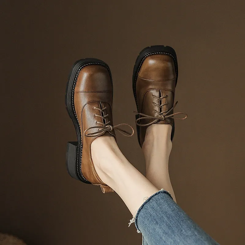 Handmade Genuine Leather 40mm Platform Cap Toe Oxford Shoes in Brown/Black/Coffee