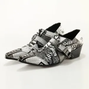 Hollywood Newsprint Cowhide Leather Pointed-Toe Oxfords for Men