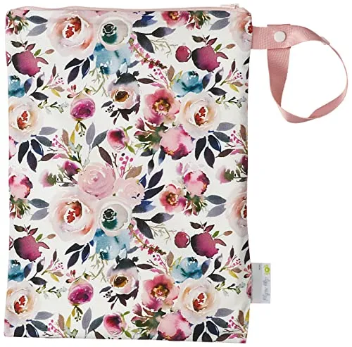 Itzy Ritzy Sealed Wet Bag with Adjustable Handle – Washable and Reusable Wet Bag with Water Resistant Lining Ideal for Swimwear, Diapers, Gym Clothes & Toiletries; Measures 11” x 14”, Blush Floral