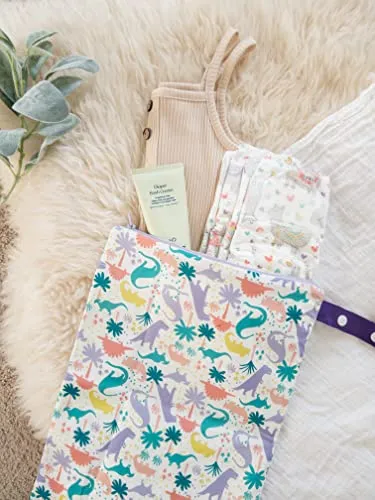 Itzy Ritzy Sealed Wet Bag with Adjustable Handle – Washable and Reusable Wet Bag with Water Resistant Lining Ideal for Swimwear, Diapers, Gym Clothes & Toiletries; Measures 11” x 14”, Darling Dinos