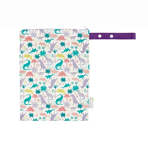 Itzy Ritzy Sealed Wet Bag with Adjustable Handle – Washable and Reusable Wet Bag with Water Resistant Lining Ideal for Swimwear, Diapers, Gym Clothes & Toiletries; Measures 11” x 14”, Darling Dinos