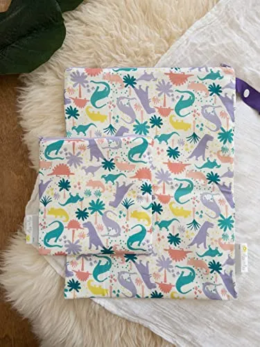 Itzy Ritzy Sealed Wet Bag with Adjustable Handle – Washable and Reusable Wet Bag with Water Resistant Lining Ideal for Swimwear, Diapers, Gym Clothes & Toiletries; Measures 11” x 14”, Darling Dinos