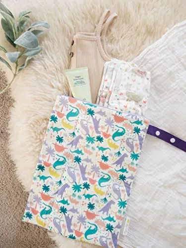 Itzy Ritzy Sealed Wet Bag with Adjustable Handle – Washable and Reusable Wet Bag with Water Resistant Lining Ideal for Swimwear, Diapers, Gym Clothes & Toiletries; Measures 11” x 14”, Darling Dinos