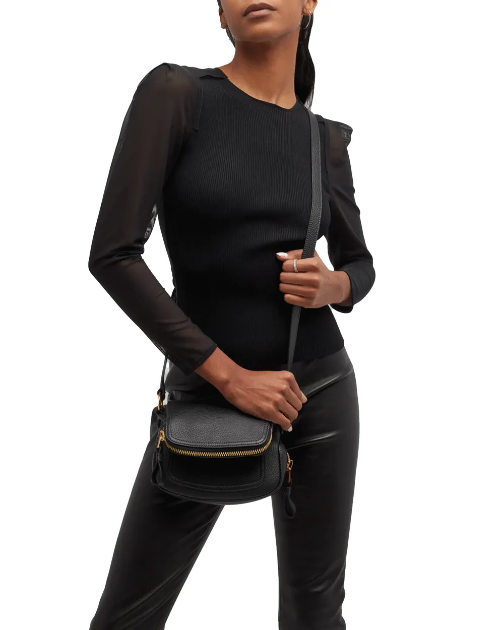 Jennifer Mini Grain Crossbody Bag in Black