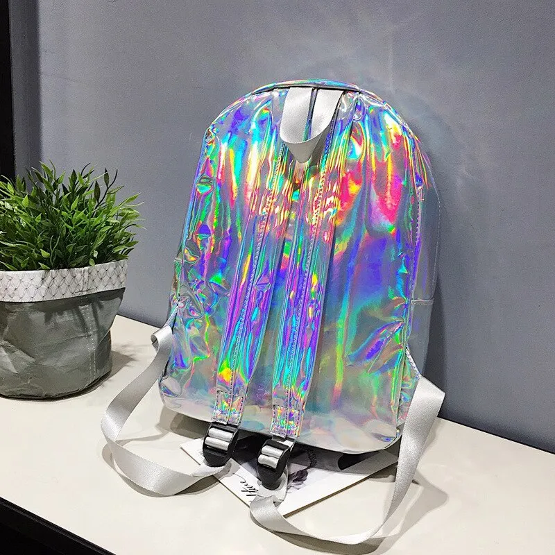 Laser Backpack Casual Travel Bags Women Girls Rucksack PU Leather Holographic Knapsack School Bags for Teenage Girls