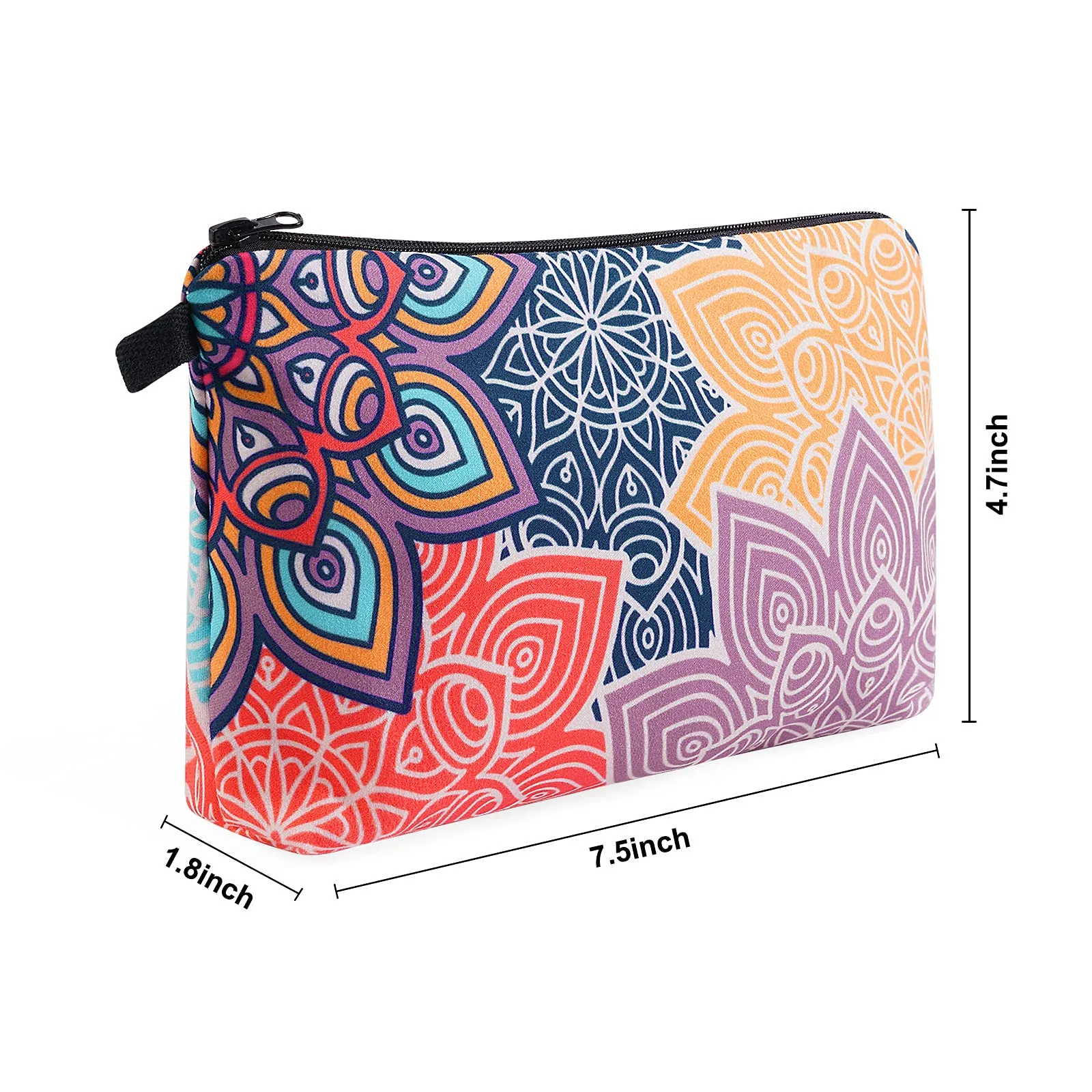 MAGEFY Cosmetic Bag 2 Styles Portable Travel Makeup Bag for Women Flower Patterns Zipper Pouches Gifts Bag for Girls Makeup Pouch with Black Zipper (2 Packs, Geometric pattern 0189 Colorful petals 0194)