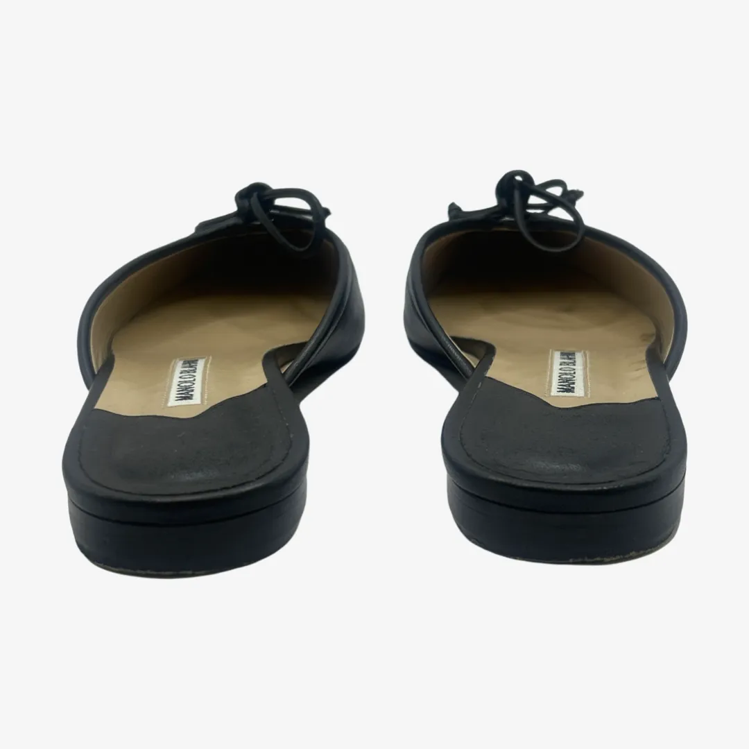 Manolo Blahnik black leather Ballerimu mules