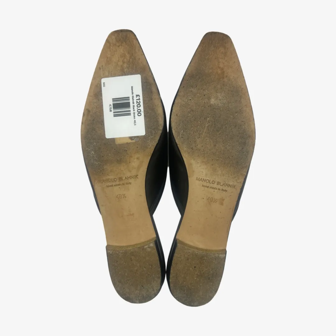 Manolo Blahnik black leather Ballerimu mules