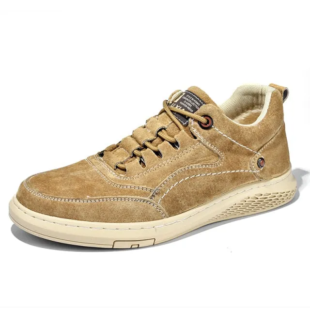 Men's genuine Leather Shoess lace up Trend Comfortable Men Shoes outdoor British Fashion Men High Top Sneakers Moccasins Men