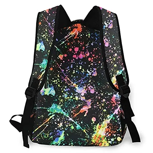 Multi leisure backpack,Colorful Paint Splatter, travel sports School bag for adult youth College Students