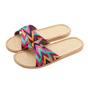 Multicolor Flax Slippers For Women Summer Linen Indoor Shoes Home