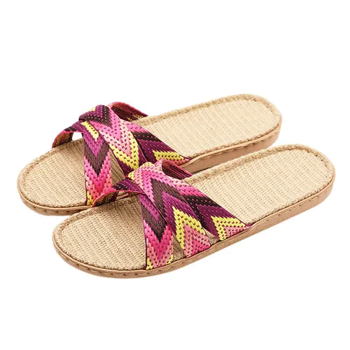 Multicolor Flax Slippers For Women Summer Linen Indoor Shoes Home