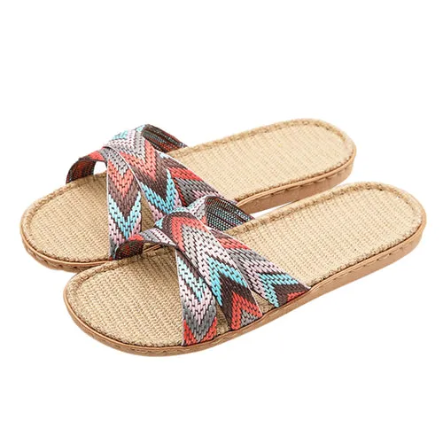 Multicolor Flax Slippers For Women Summer Linen Indoor Shoes Home