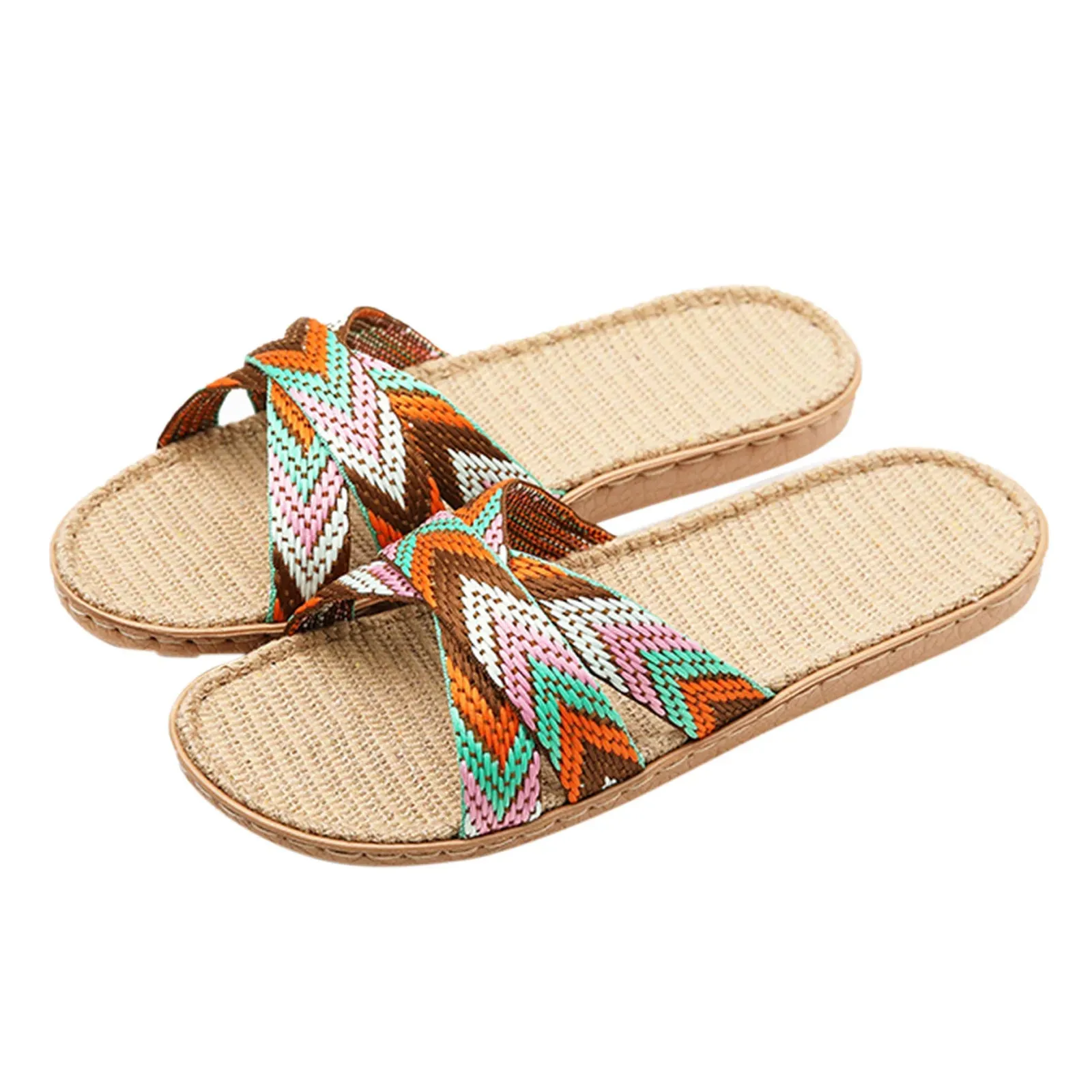 Multicolor Flax Slippers For Women Summer Linen Indoor Shoes Home