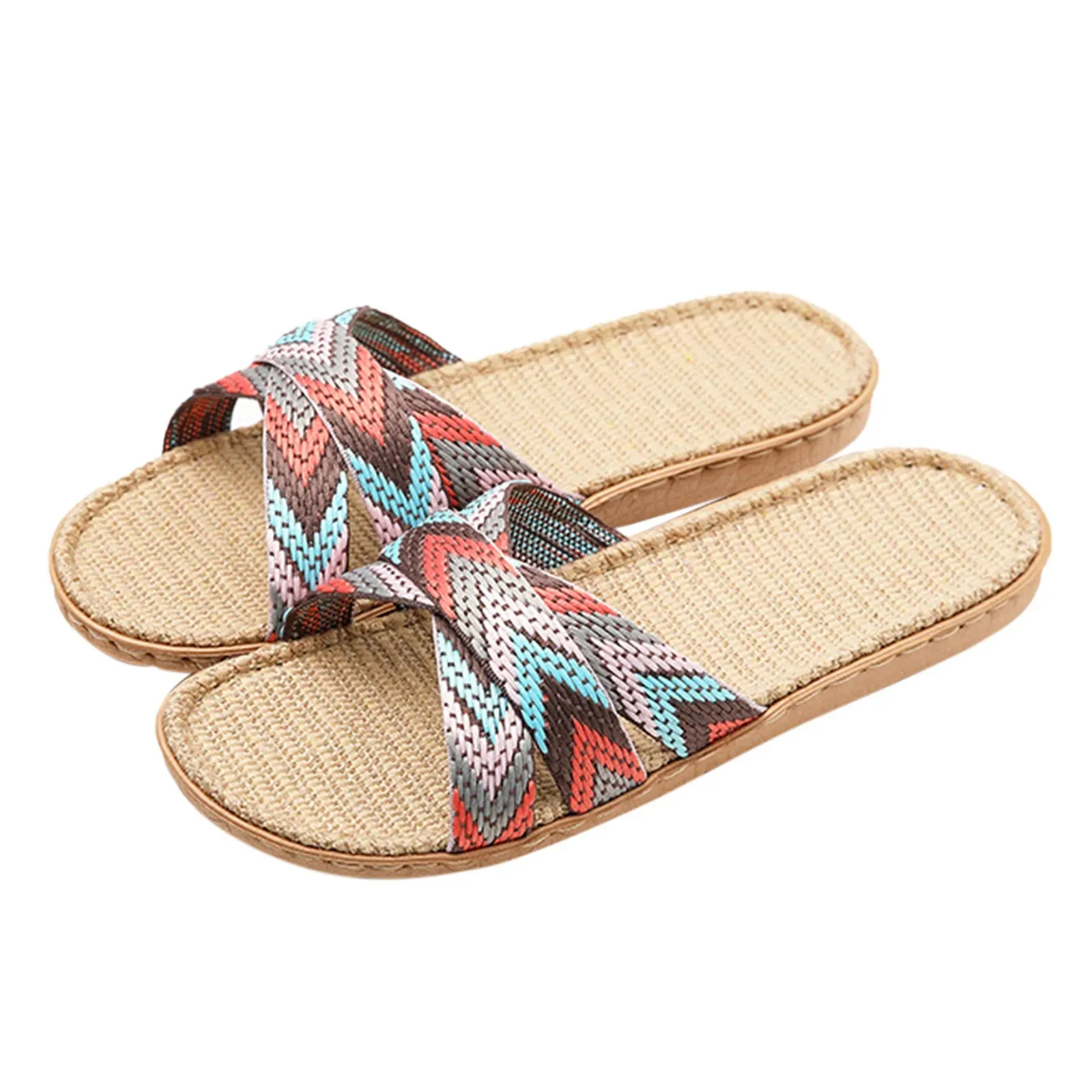Multicolor Flax Slippers For Women Summer Linen Indoor Shoes Home