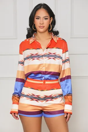 Never Leaving Color Block Shorts Set (Orange Multi)- FINAL SALE