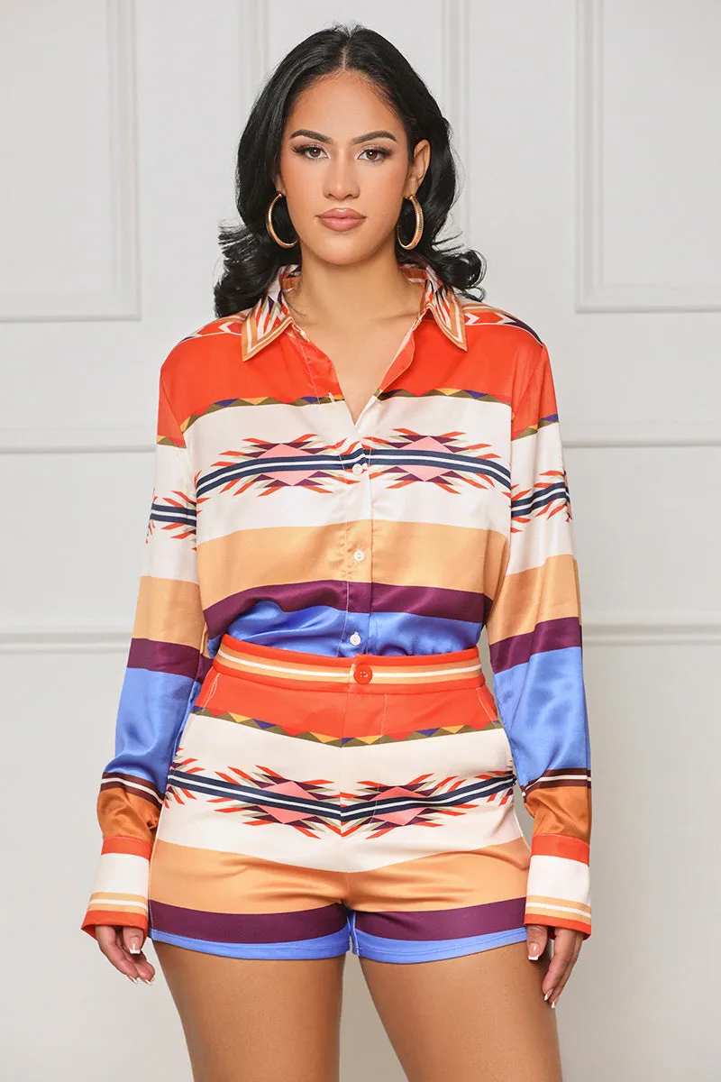 Never Leaving Color Block Shorts Set (Orange Multi)- FINAL SALE