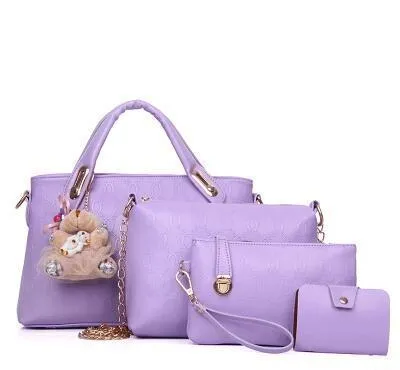 New Korean Fashion Handbags - Embossed Four-Piece Set: Ladies' Shoulder and Crossbody Bags