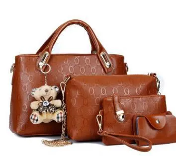 New Korean Fashion Handbags - Embossed Four-Piece Set: Ladies' Shoulder and Crossbody Bags