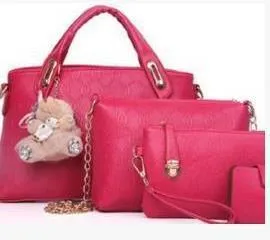 New Korean Fashion Handbags - Embossed Four-Piece Set: Ladies' Shoulder and Crossbody Bags