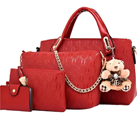 New Korean Fashion Handbags - Embossed Four-Piece Set: Ladies' Shoulder and Crossbody Bags