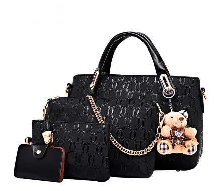 New Korean Fashion Handbags - Embossed Four-Piece Set: Ladies' Shoulder and Crossbody Bags