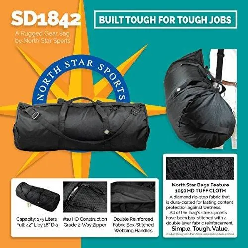 NorthStar Sports 1050 HD Tuff Cloth Diamond Ripstop Series Gear and Duffle Bag, 18 x 42-Inch, Midnight Black