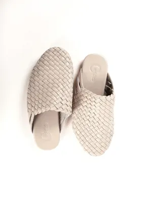 Off White Handwoven Lambskin Slippers