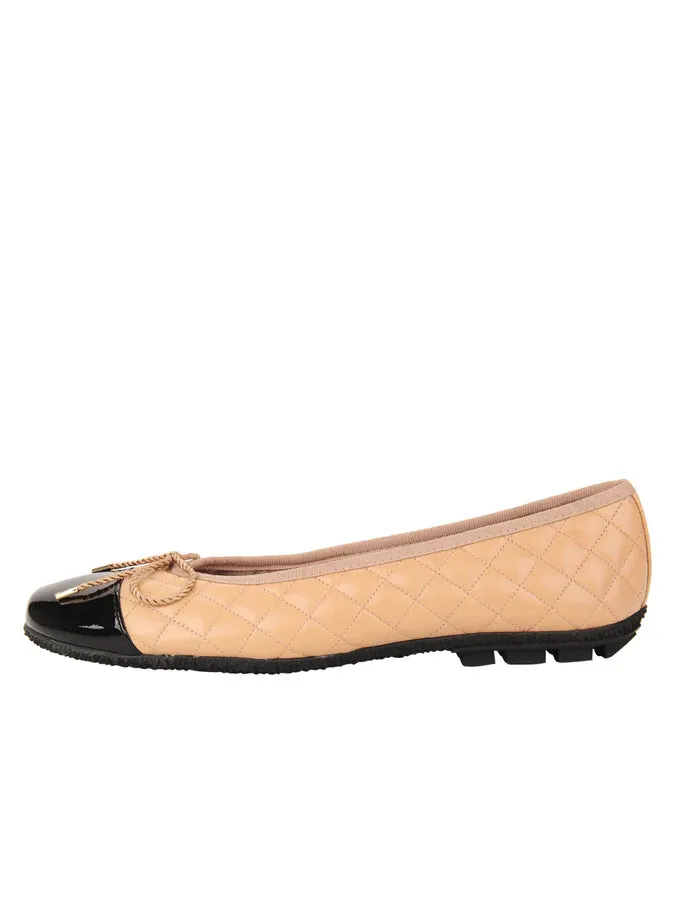 Paul Mayer - Cozy Quilted Leather Ballet Flat - Black/Beige